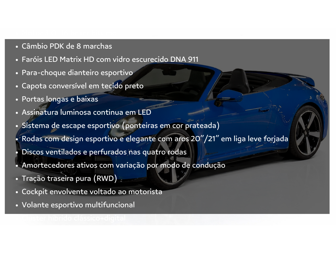 Porsche 911 3.0 24V H6 Gasolina Carrera Cabriolet PDK