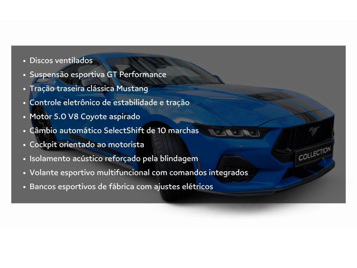 Ford Mustang 5.0 V8 Gasolina GT Performance Selectshift Blindado Leandrini IB33