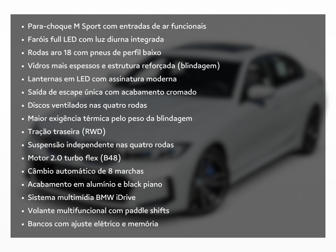 BMW 320I 2.0 16V Turbo Flex M Sport Automático Blindado Leandrini